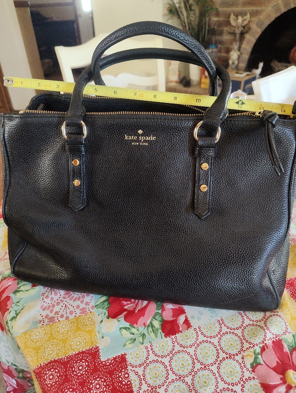 Kate Spade Black Pebbled Leather Dome Satchel with Gold Hardware